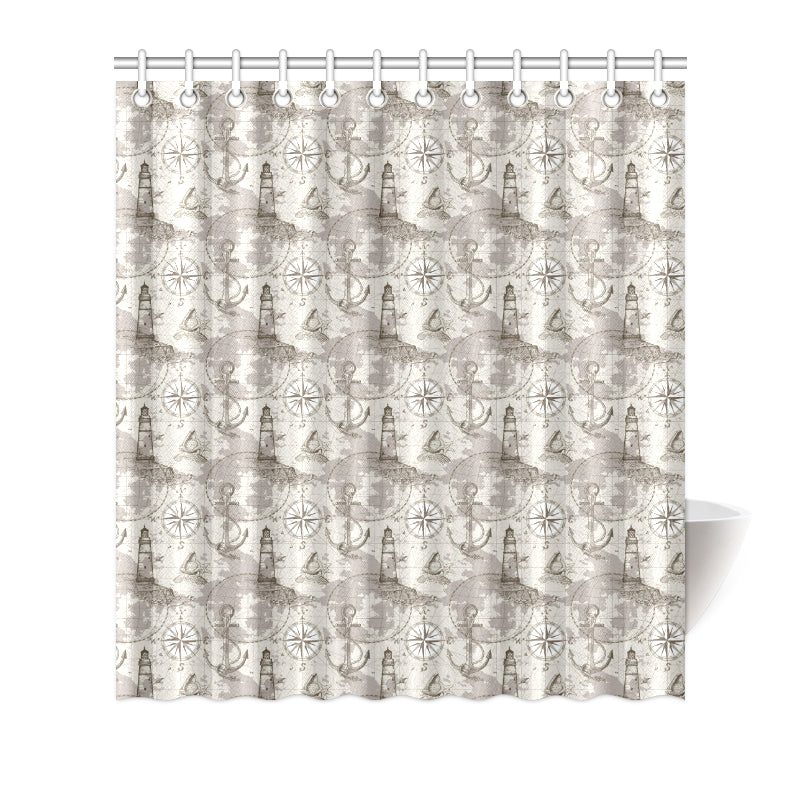Nautical Map Design Themed Print Shower Curtain