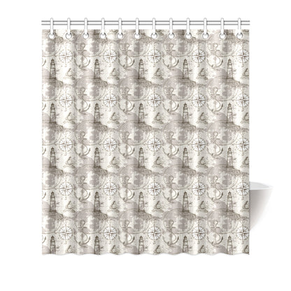 Nautical Map Design Themed Print Shower Curtain