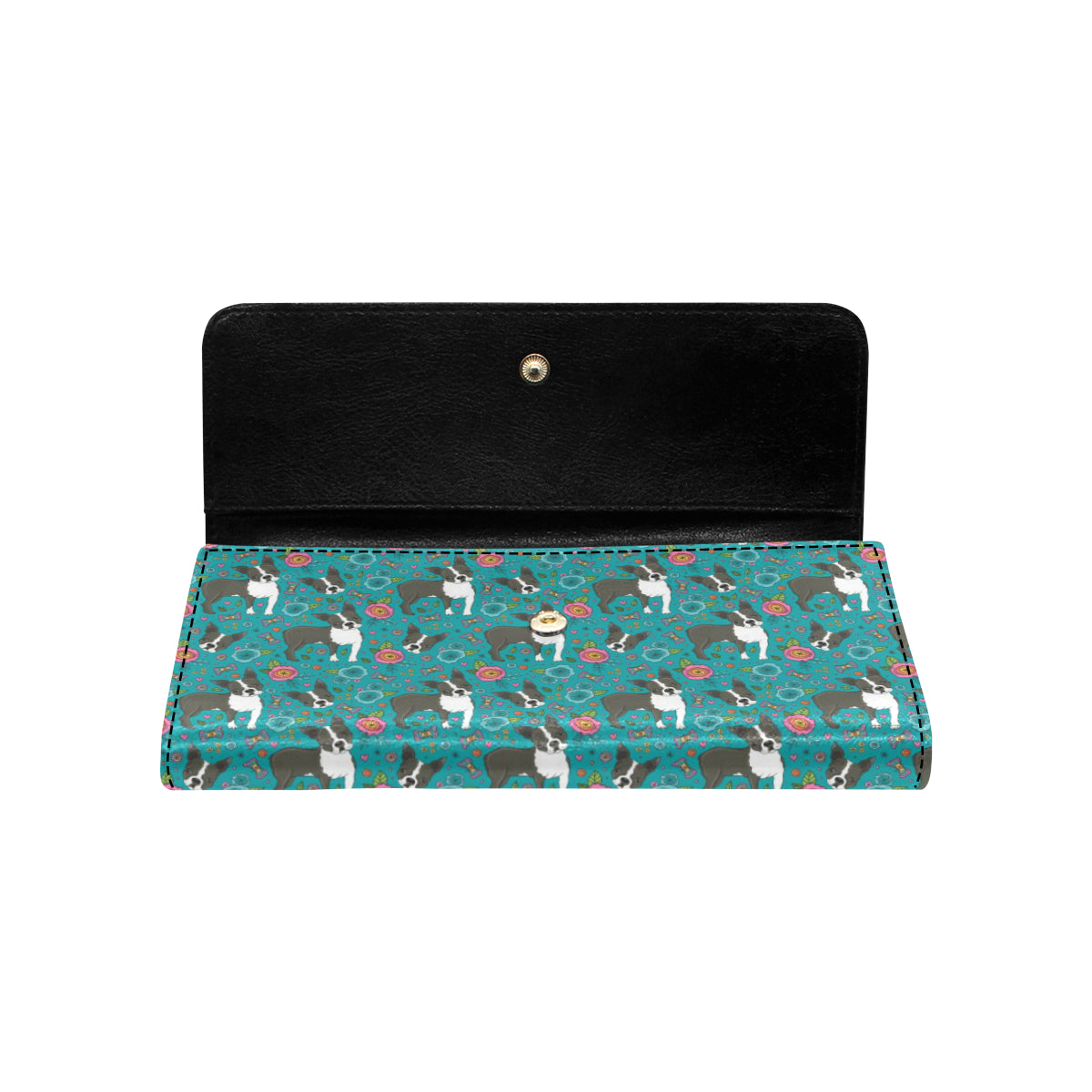 Boston Terrier Pattern Print Design 07 Women's Trifold Wallet