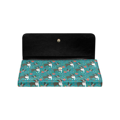 Boston Terrier Pattern Print Design 07 Women's Trifold Wallet