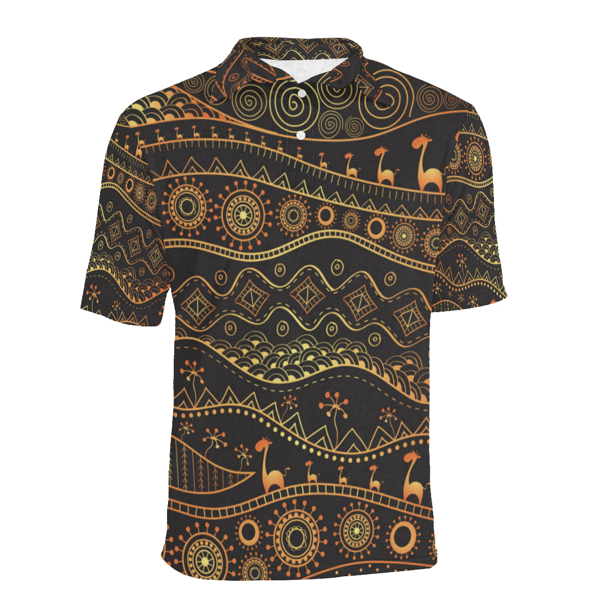 Gold African Design Men Polo Shirt