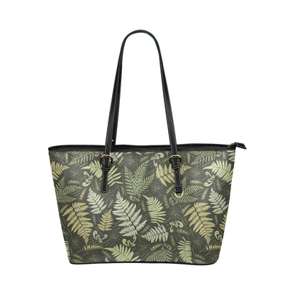 Fern Leave Green Print Pattern Leather Tote Bag