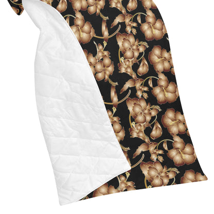 Brown Hibiscus Pattern Print Design HB06 Premium Quilt