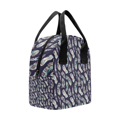 Feather Vintage Boho Design Print Insulated Lunch Bag