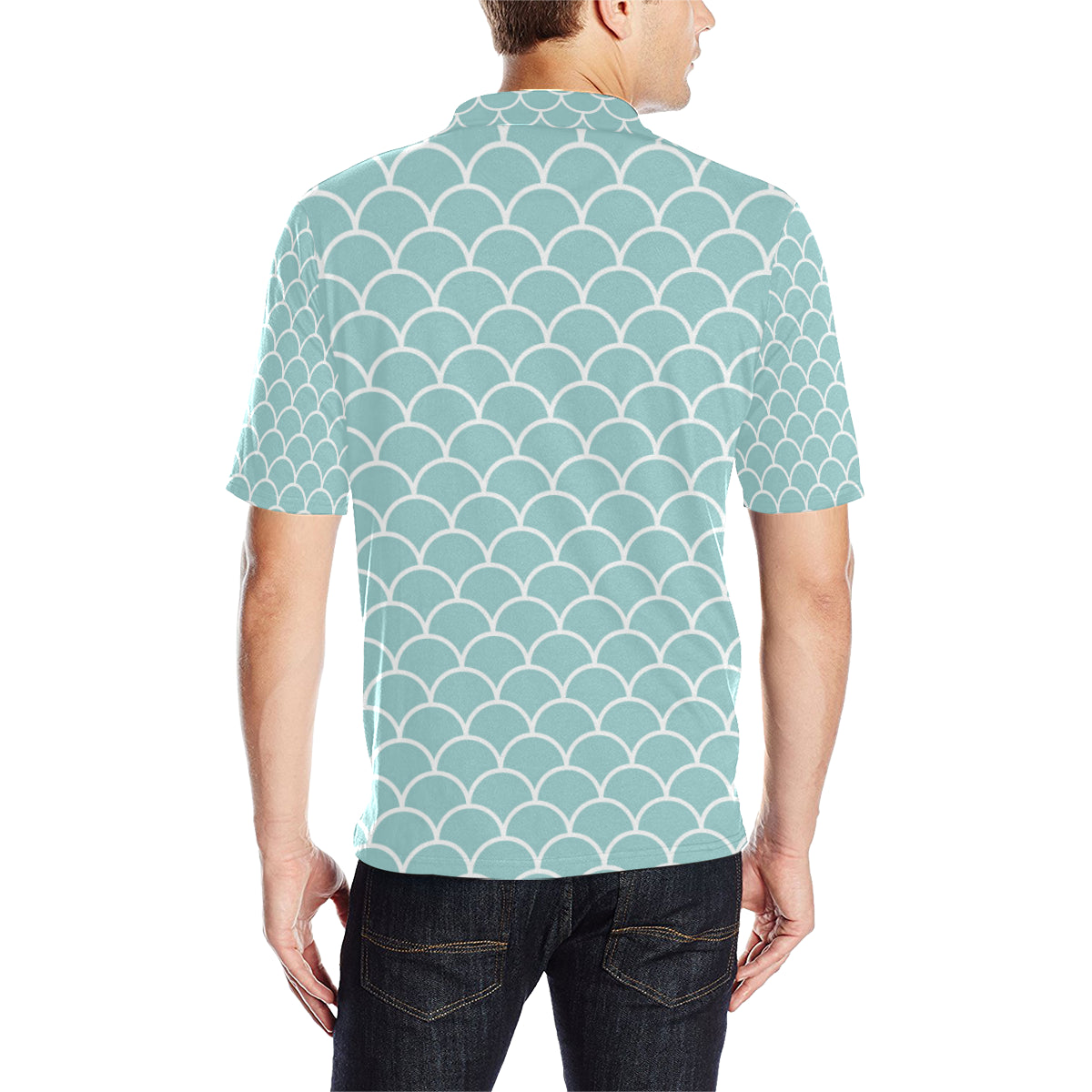 Scales Teal Pattern Print Design 02 Men Polo Shirt