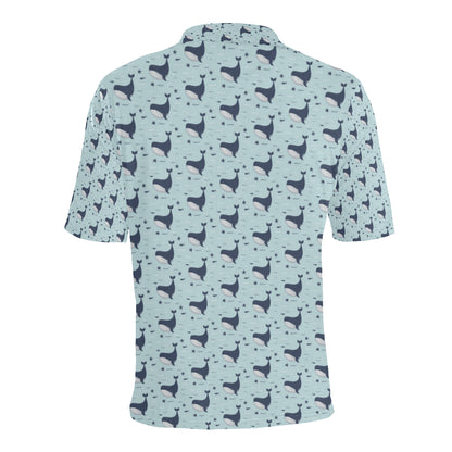 Whale Cute Design Themed Print Men Polo Shirt