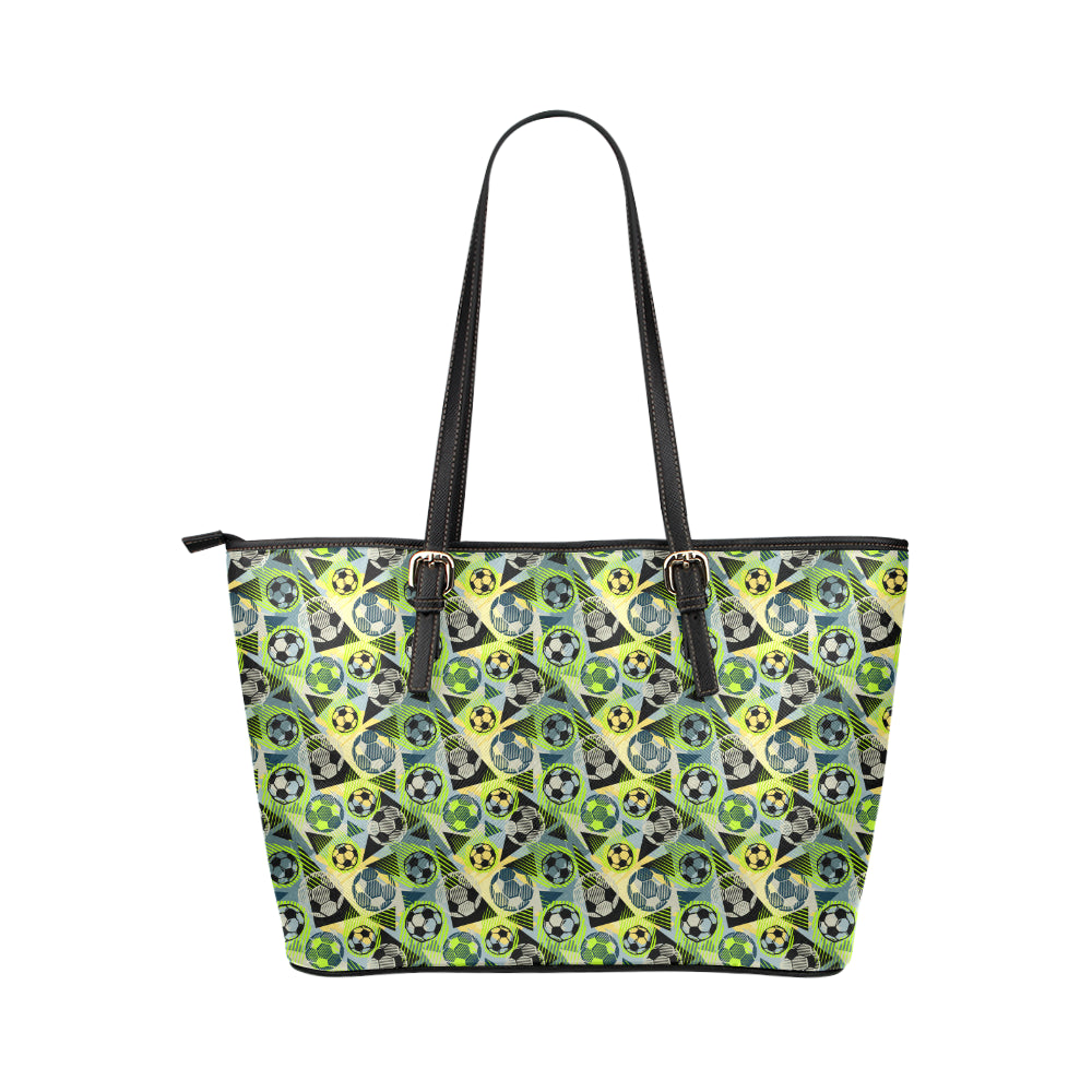 Soccer Ball Themed Print Pattern Leather Tote Bag