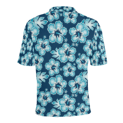 Blue Hibiscus Pattern Print Design HB011 Men Polo Shirt