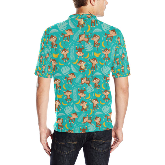 Monkey Happy Design Themed Print Men Polo Shirt