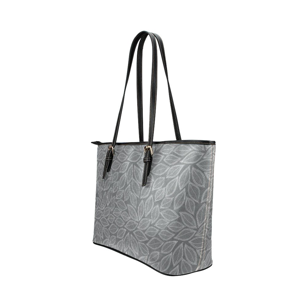 Elm Leave Grey Print Pattern Leather Tote Bag