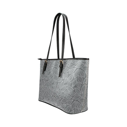 Elm Leave Grey Print Pattern Leather Tote Bag