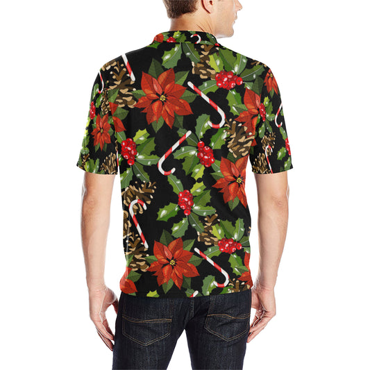 Poinsettia Pattern Print Design POT01 Men Polo Shirt