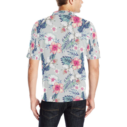 Hibiscus Print Men Polo Shirt