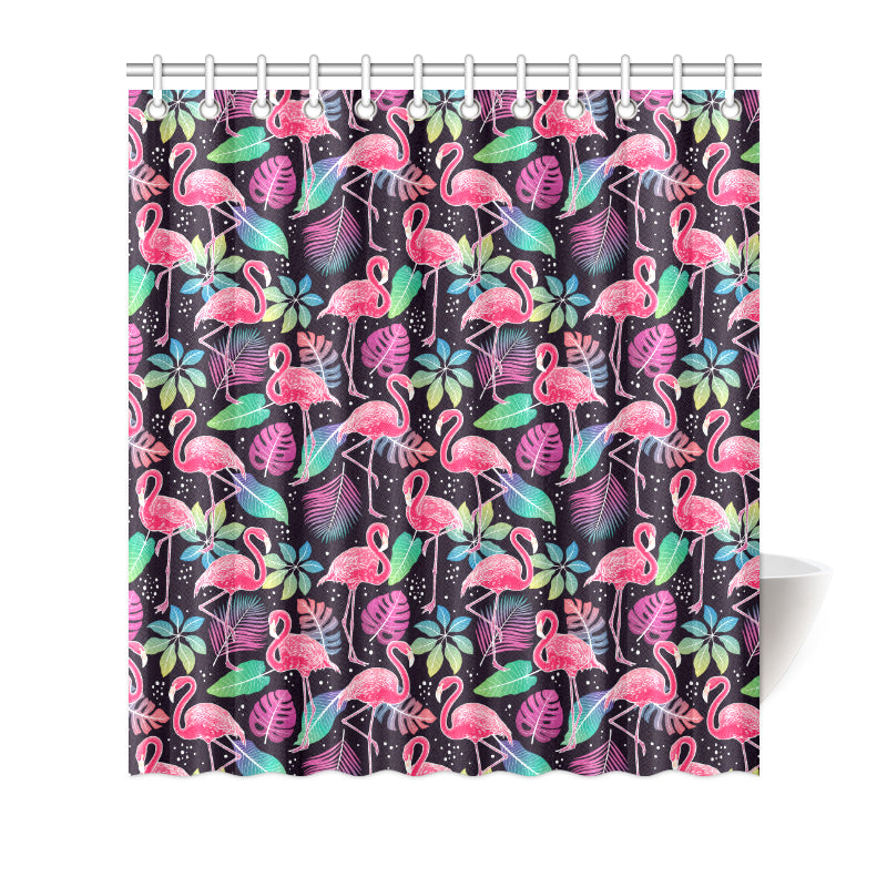 Flamingo Tropical leaves Neon Print Shower Curtain