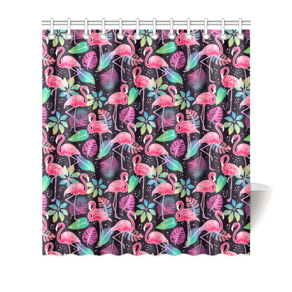 Flamingo Tropical leaves Neon Print Shower Curtain