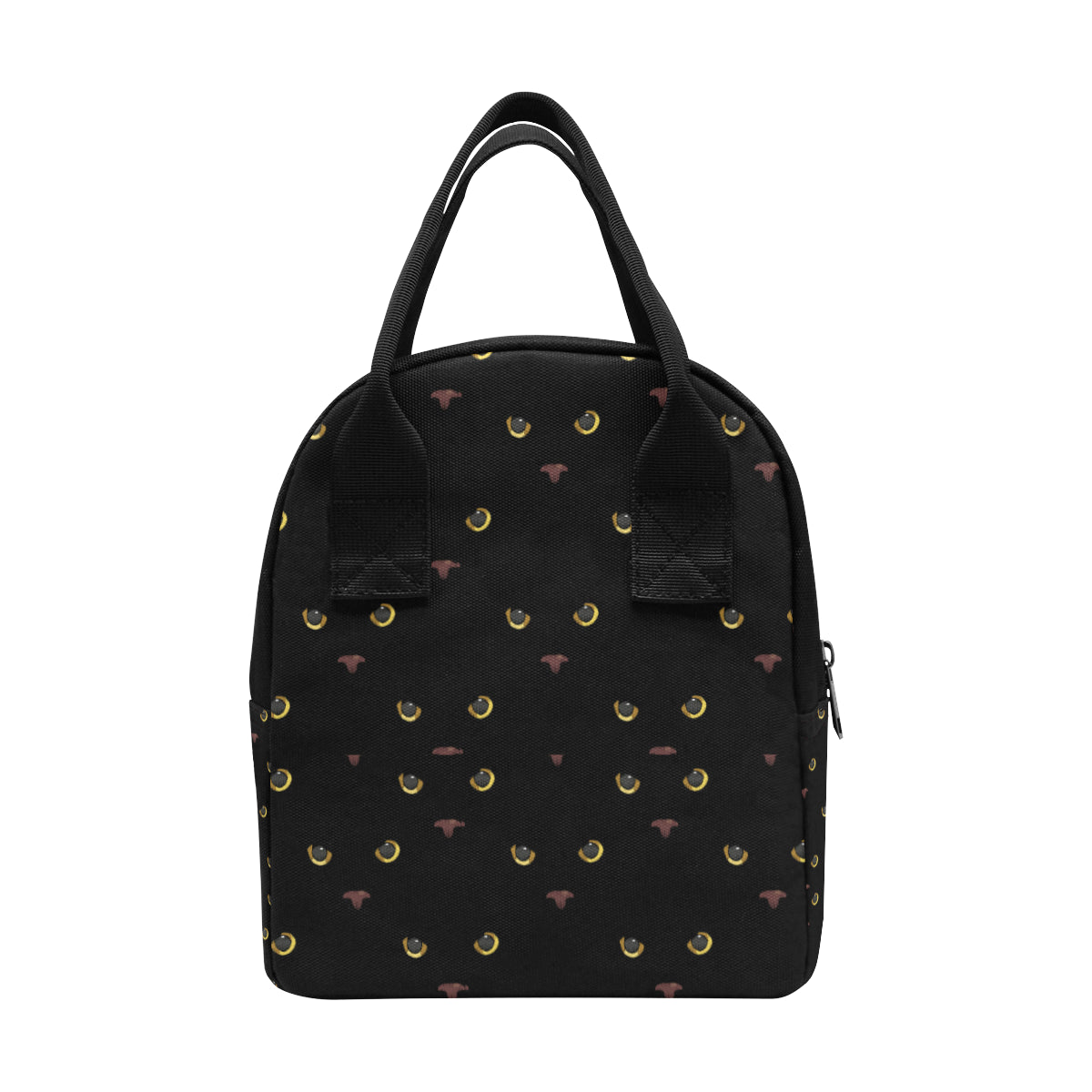 Black Cat Face Print Pattern Insulated Lunch Bag