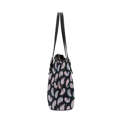Paisley Pink Design Mandala Print Leather Tote Bag