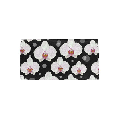 Orchid White Pattern Print Design OR09 Women's Trifold Wallet