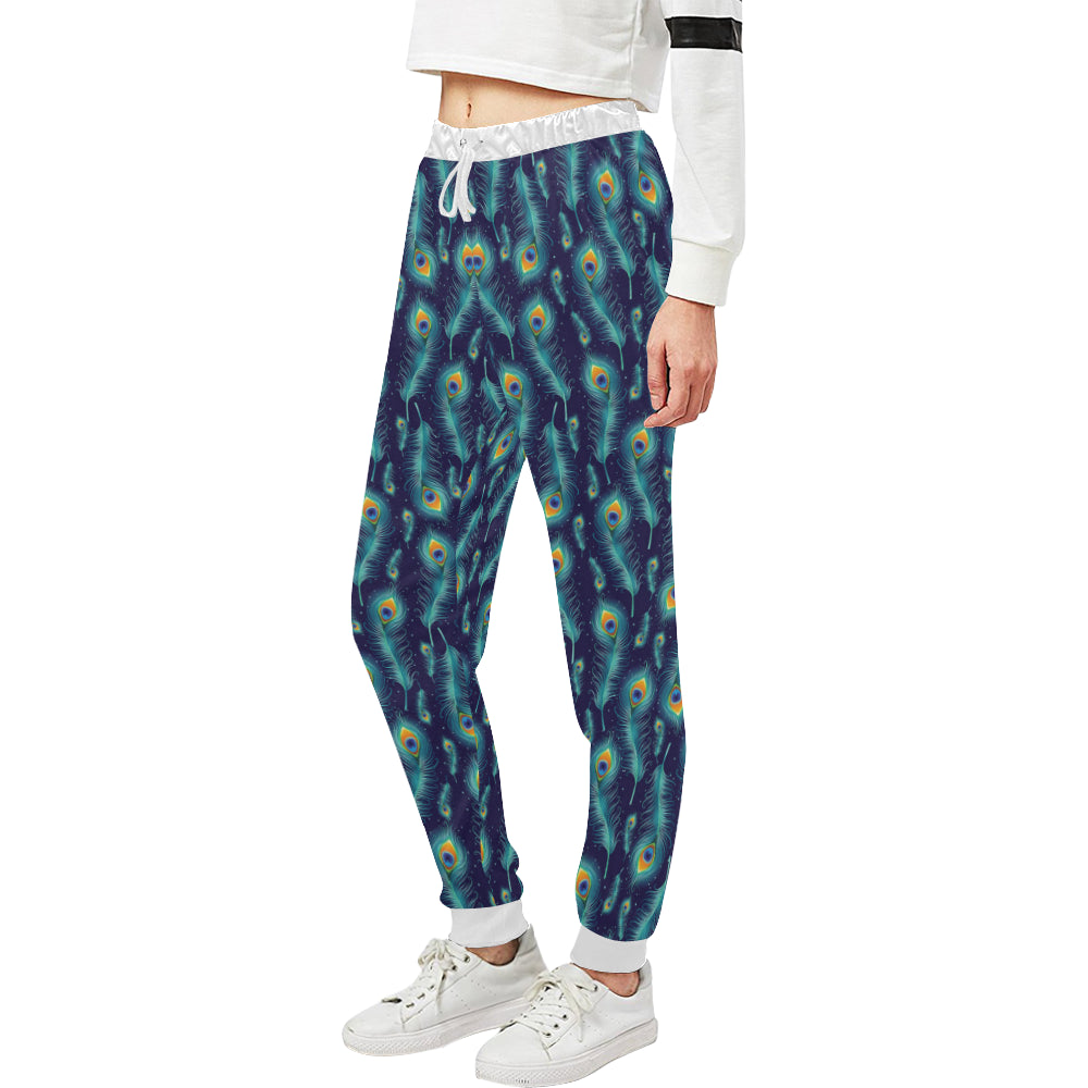 Peacock Feather Blue Design Print Unisex Sweatpants