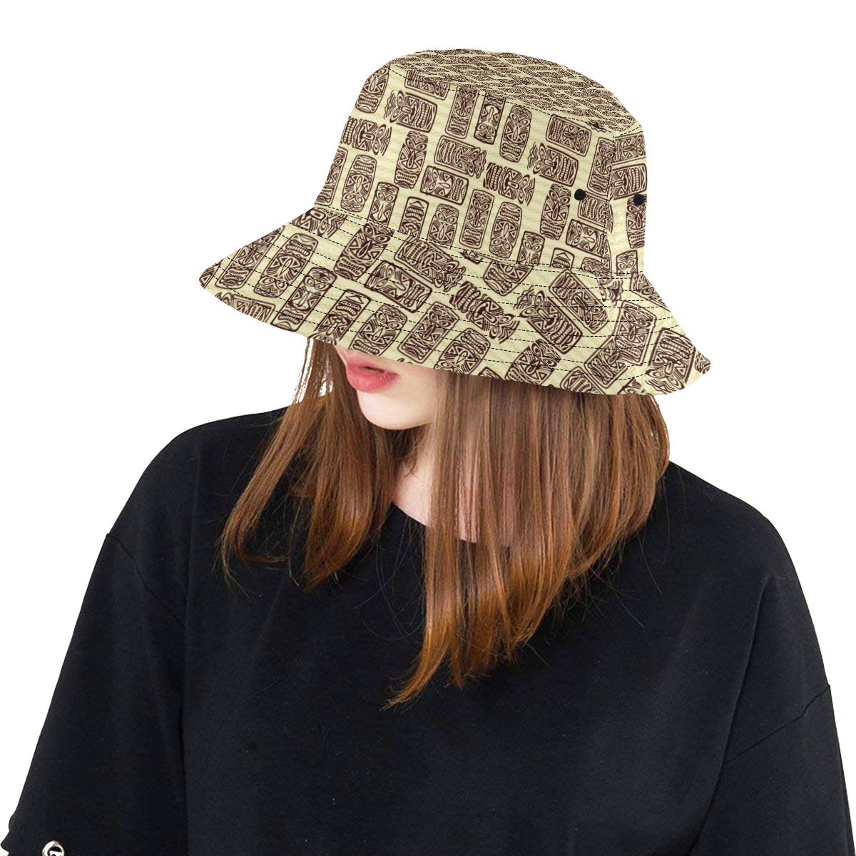 Tiki Brown Mask Print Unisex Bucket Hat