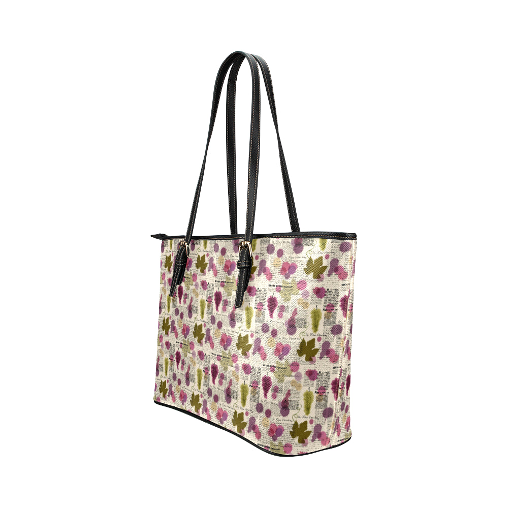 Wine Style Design Print Leather Tote Bag