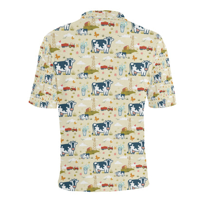 Cow Farm Design Print Men Polo Shirt