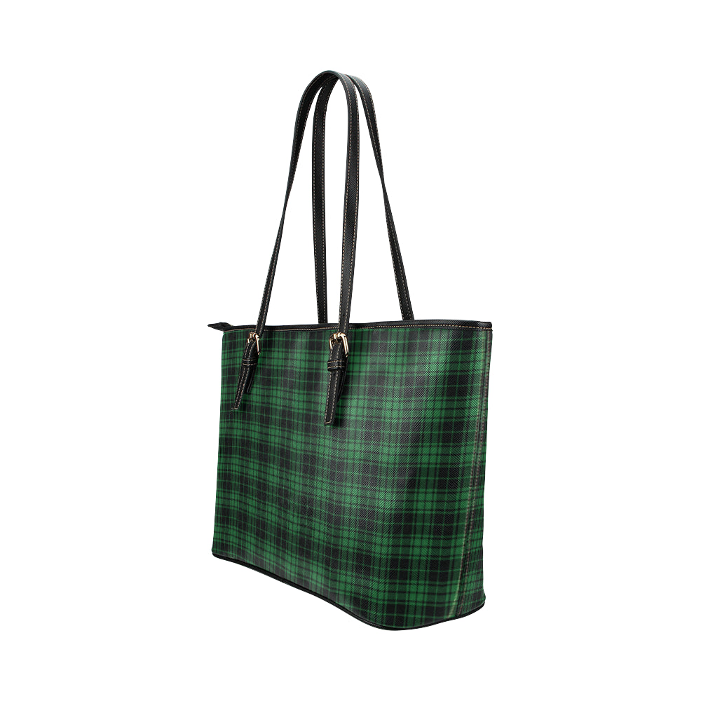 Green Tartan Plaid Pattern Leather Tote Bag