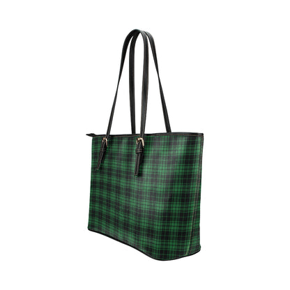 Green Tartan Plaid Pattern Leather Tote Bag