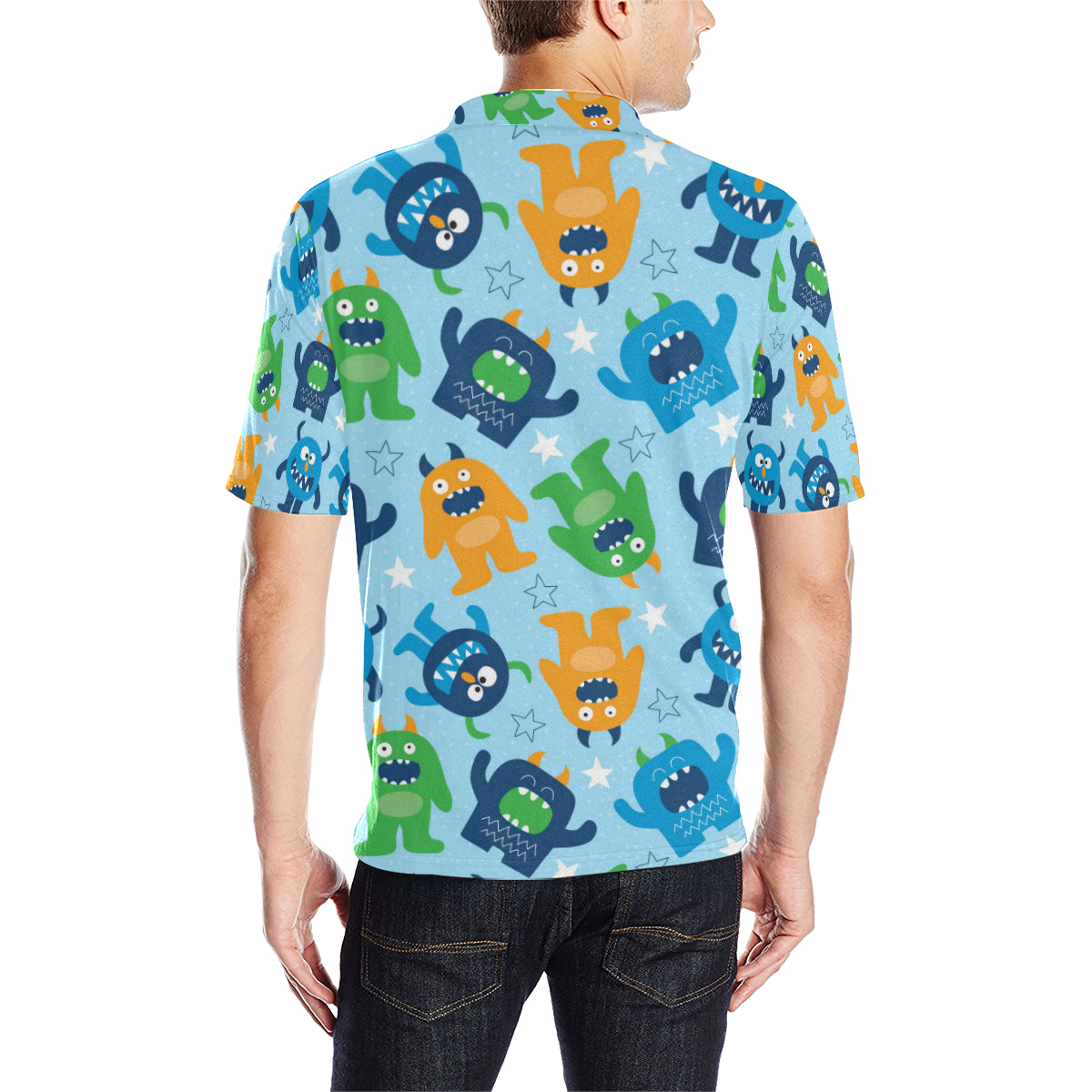 Monster Cartoon Pattern Print Design 04 Men Polo Shirt