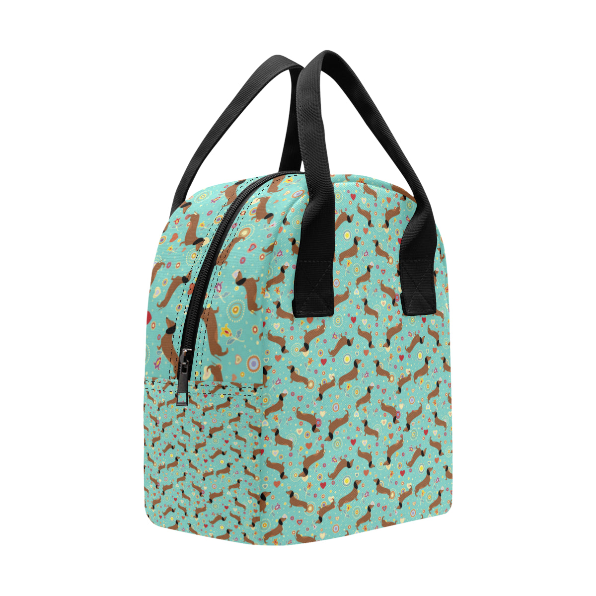 Dachshund with Floral Print Pattern Insulated Lunch Bag