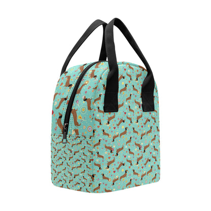 Dachshund with Floral Print Pattern Insulated Lunch Bag