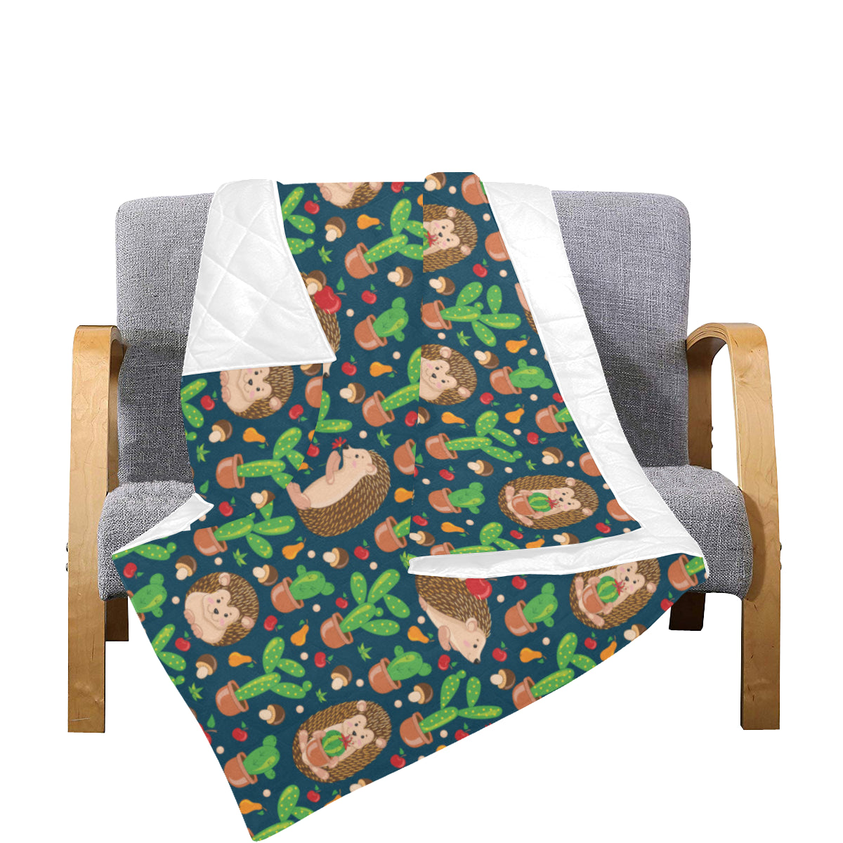 Hedgehog Cactus Pattern Print Design 04 Premium Quilt