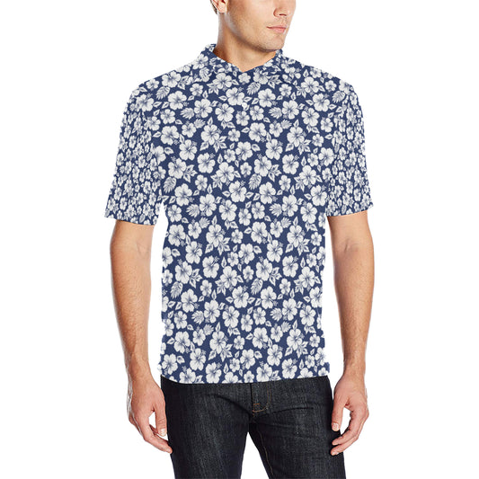 Hibiscus Blue Hawaiian Flower Style Men Polo Shirt