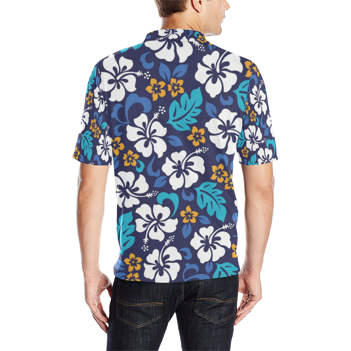 Hibiscus Pattern Print Design HB030 Men Polo Shirt