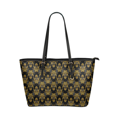Steampunk Gold Owl Design Themed Print Leather Tote Bag