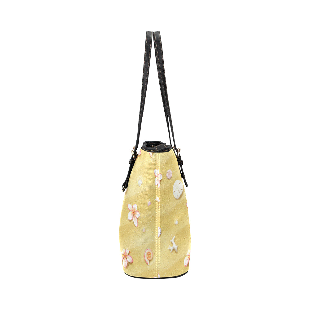 Beach Theme Print Leather Tote Bag