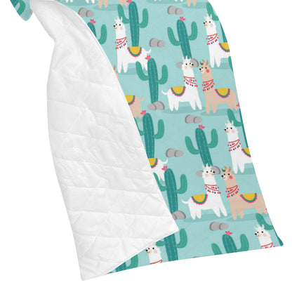 Llama Cactus Pattern Print Design 08 Premium Quilt
