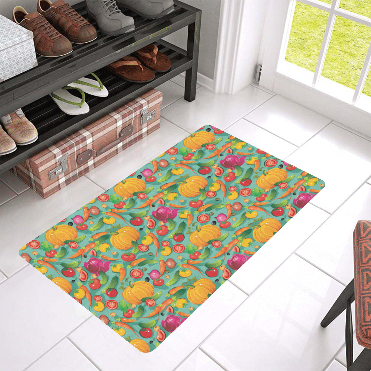 Vegan Colorful Themed Design Print Rubber Doormat