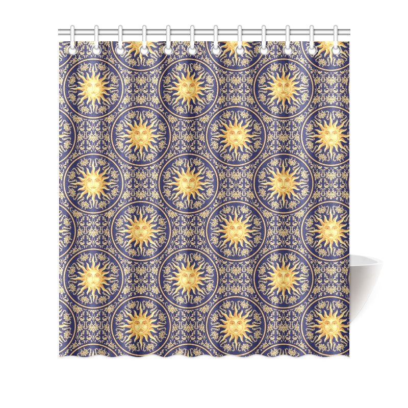 Celestial Gold Sun Face Shower Curtain