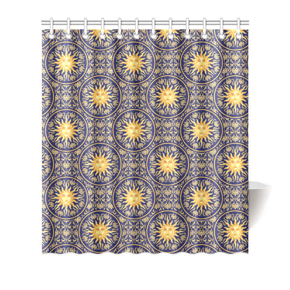 Celestial Gold Sun Face Shower Curtain