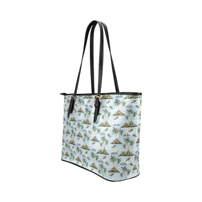 Aloha Hawaii island Design Themed Print Leather Tote Bag