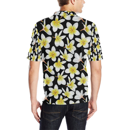 Yellow Plumeria Hawaiian Flowers Men Polo Shirt