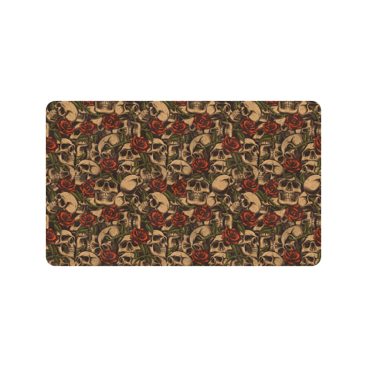 Skull Roses Vintage Design Themed Print Rubber Doormat