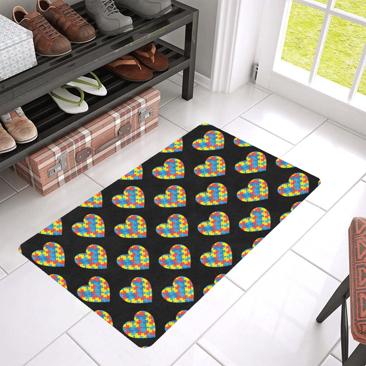 Autism Awareness Heart Design Print Rubber Doormat