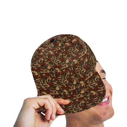 Skull Roses Vintage Design Themed Print Snapback Cap