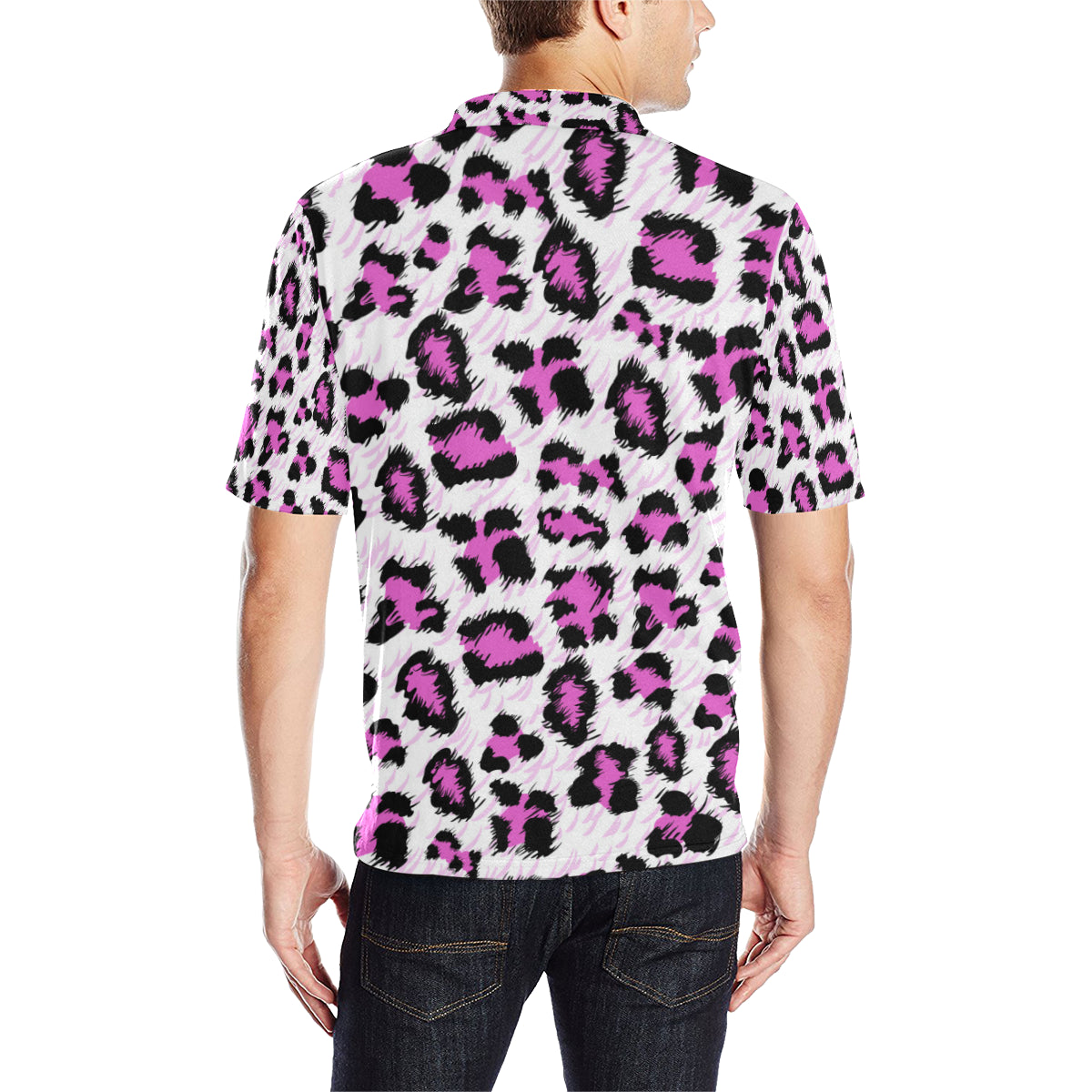 Leopard Pink Skin Print Men Polo Shirt