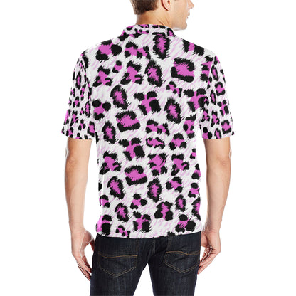 Leopard Pink Skin Print Men Polo Shirt