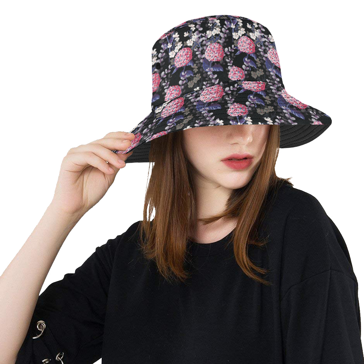 Hydrangea Pattern Print Design HD04 Unisex Bucket Hat