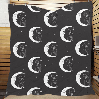 Moon with Cat Pattern Print Design 04 Premium Quilt