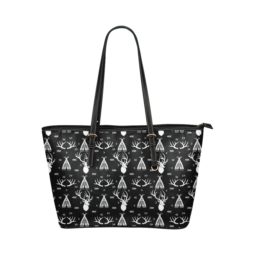 Deer Native Indian Print Pattern Leather Tote Bag
